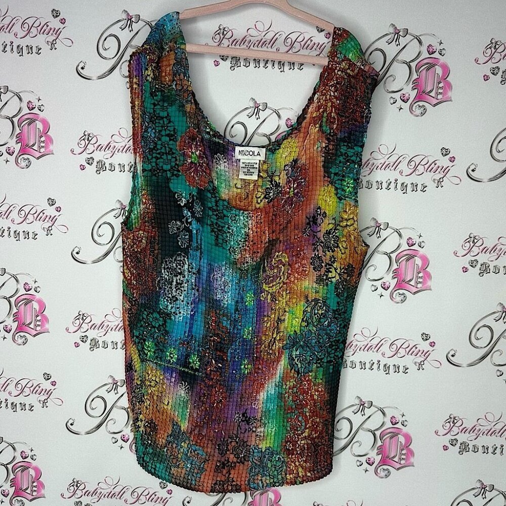 Nicola tank top 3D pleated cube square print paisley tie dye boho floral y2k